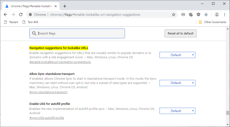  Google Chrome navigation suggestions Lookalike urls 